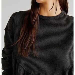 Free People Oh My Babydoll Thermal Black Sz-S